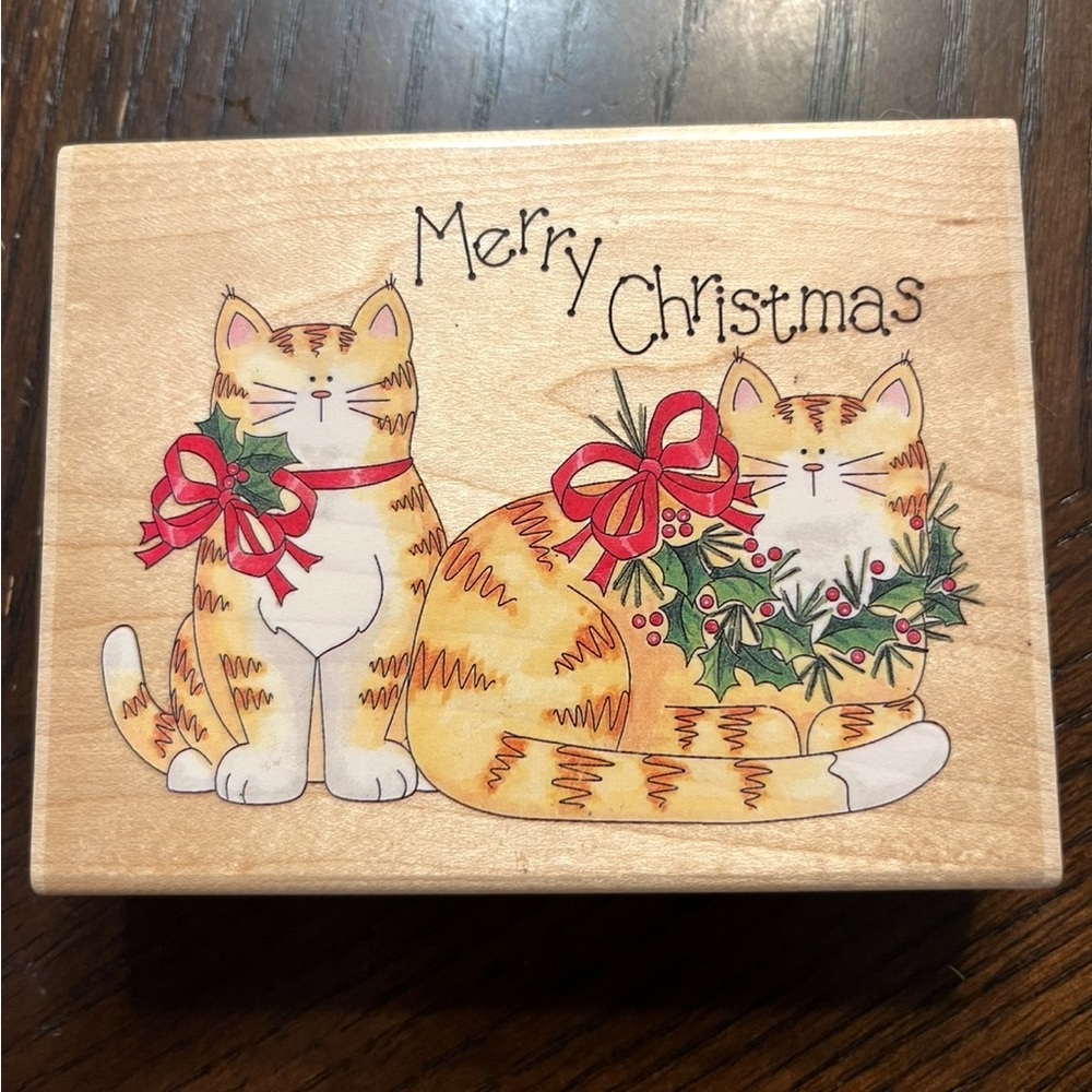 Stamps Happen Merry Christmas Cats Rubber Stamp 80133 Vintage RARE HTF Cat Lover